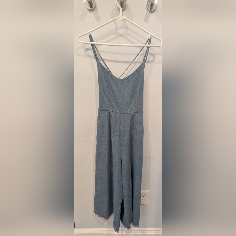 Rebellion S Blue Criss Cross Back Jumpsuit with Spaghetti Straps